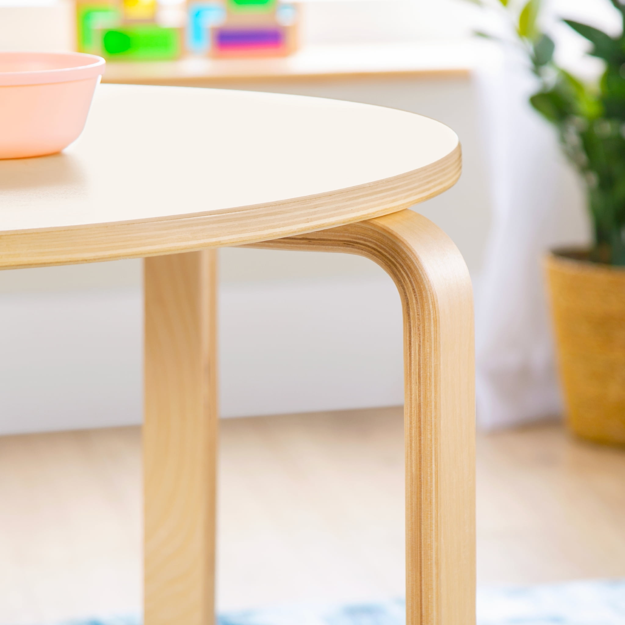 Guidecraft Nordic Table and Chair Set- Natural: Wooden Kids Table with 4 Chairs, Bentwood Classroom Activity Seating for Crafting & Reading, Kids Play Montessori Furniture for Playroom & Homeschool