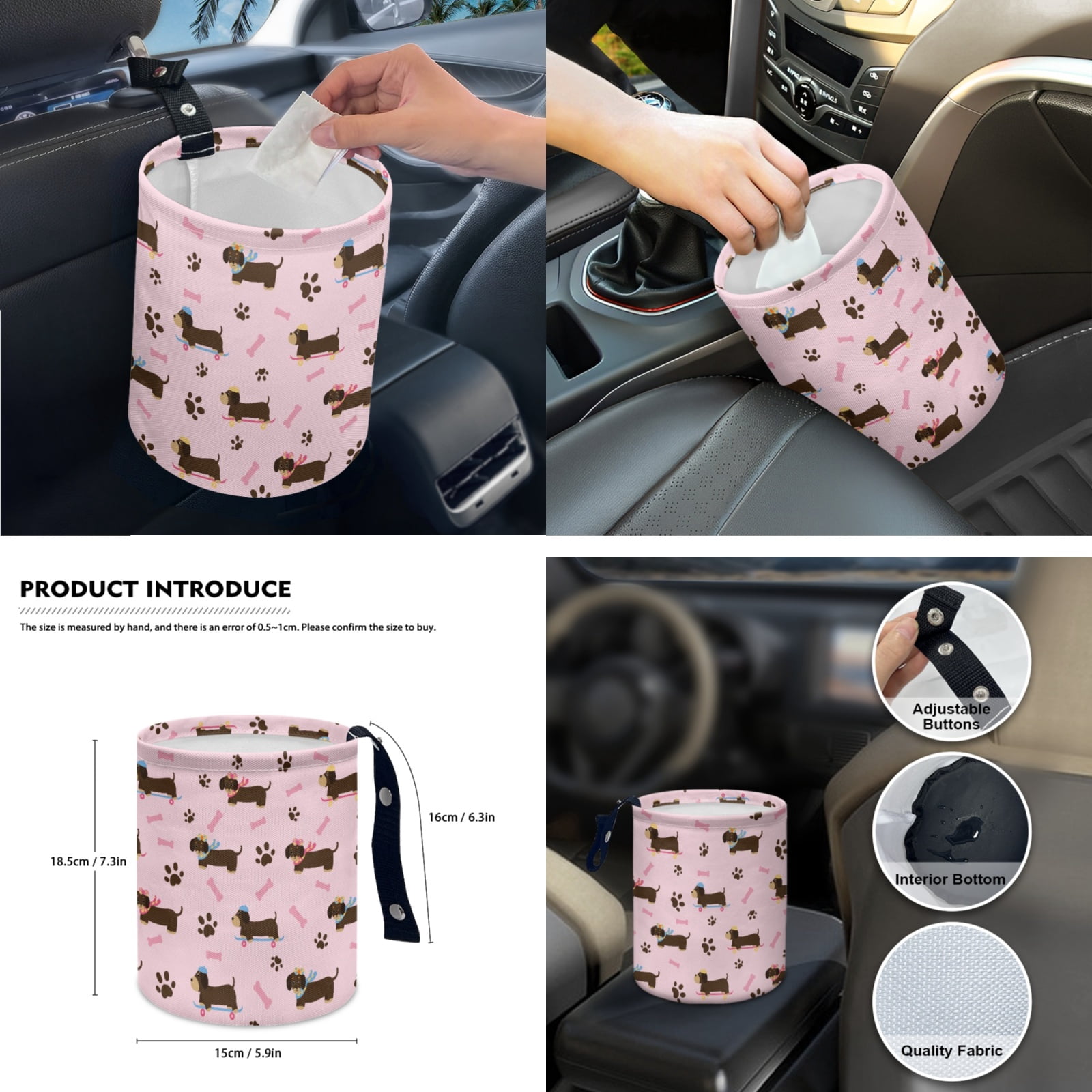 Yuyamidu Dachshund Car Front Rear Seat Covers Full Set of 14 Dog Paw Steering Wheel Cover Seat Belt Pads Handbrake Sets Trash Bin Armrest Cover Rearview Mirror Cover Cup Holders for SUV Truck Sedan