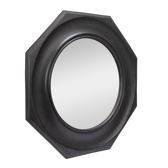 Creative Co-Op Hexagonal Carved Wood Framed Wall Mirror, Black