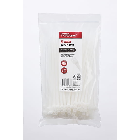 Hyper Tough 8inch Cable Tie Natural 250Pcs