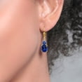 thumbnail image 3 of Gem Stone King 18K Yellow Gold Plated Silver Blue Created Sapphire Dangle Earrings for Women (7.68 Cttw, Gemstone September Birthstone, Oval 10X8MM, Trillion 5MM), 3 of 4