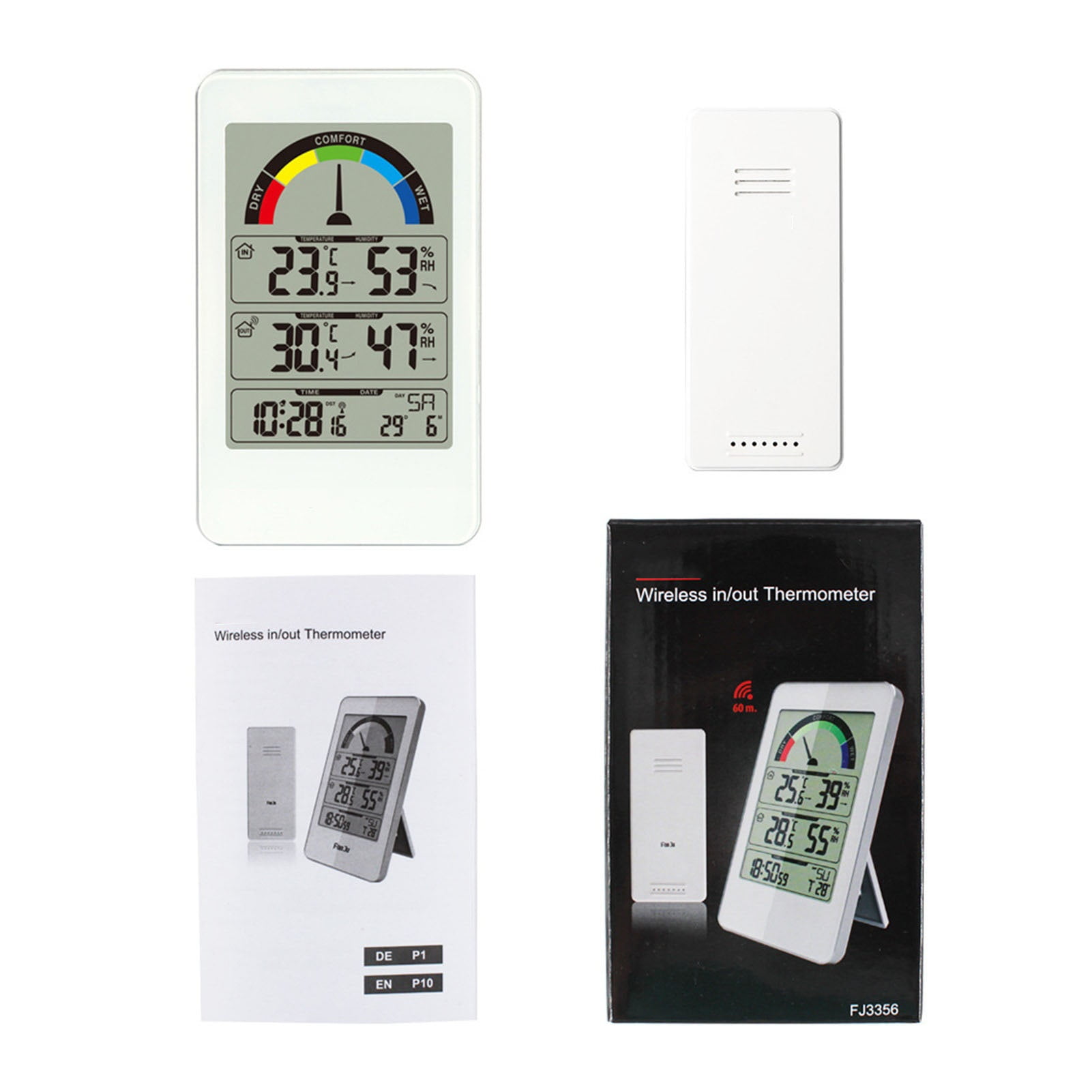 Wireless Display Digital Temperature Humidity Monitor, Weather Station Indoor Outdoor Weather Clock Hanging Type ,Easy to Operate