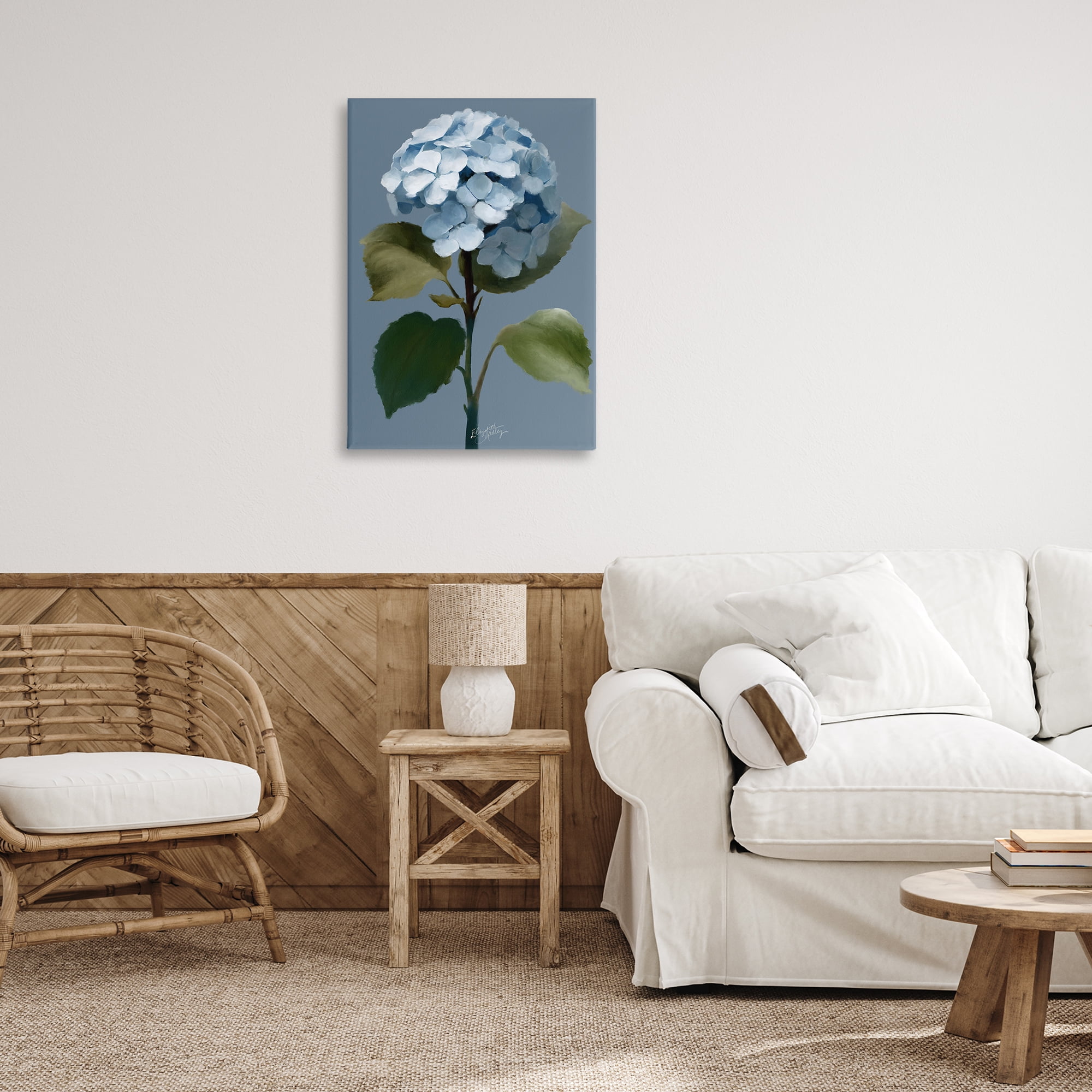 Stupell Industries Delicate Blue Hydrangea Plants & Flowers Painting Wrapped Canvas Art Print Wall Art, 20 x 30