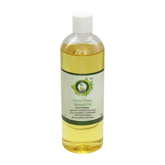 R V Essential Extra Virgin Almond Oil 100ml (3.38oz)- Prunus Amygdalus (100% Pure and Natural Cold Pressed)