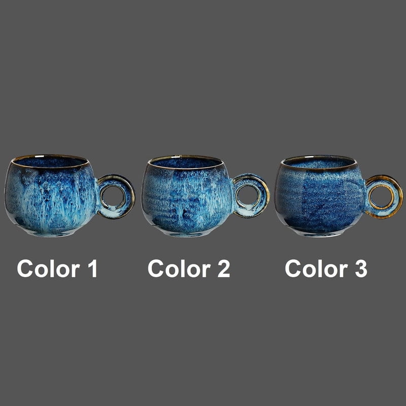 3 oz Ceramic Espresso Cups Set of 8, Porcelain Demitasse Cups with Handle, Mini Coffee Cups, Lead-Free, Reactive Glaze, Stackable, Royal Blue