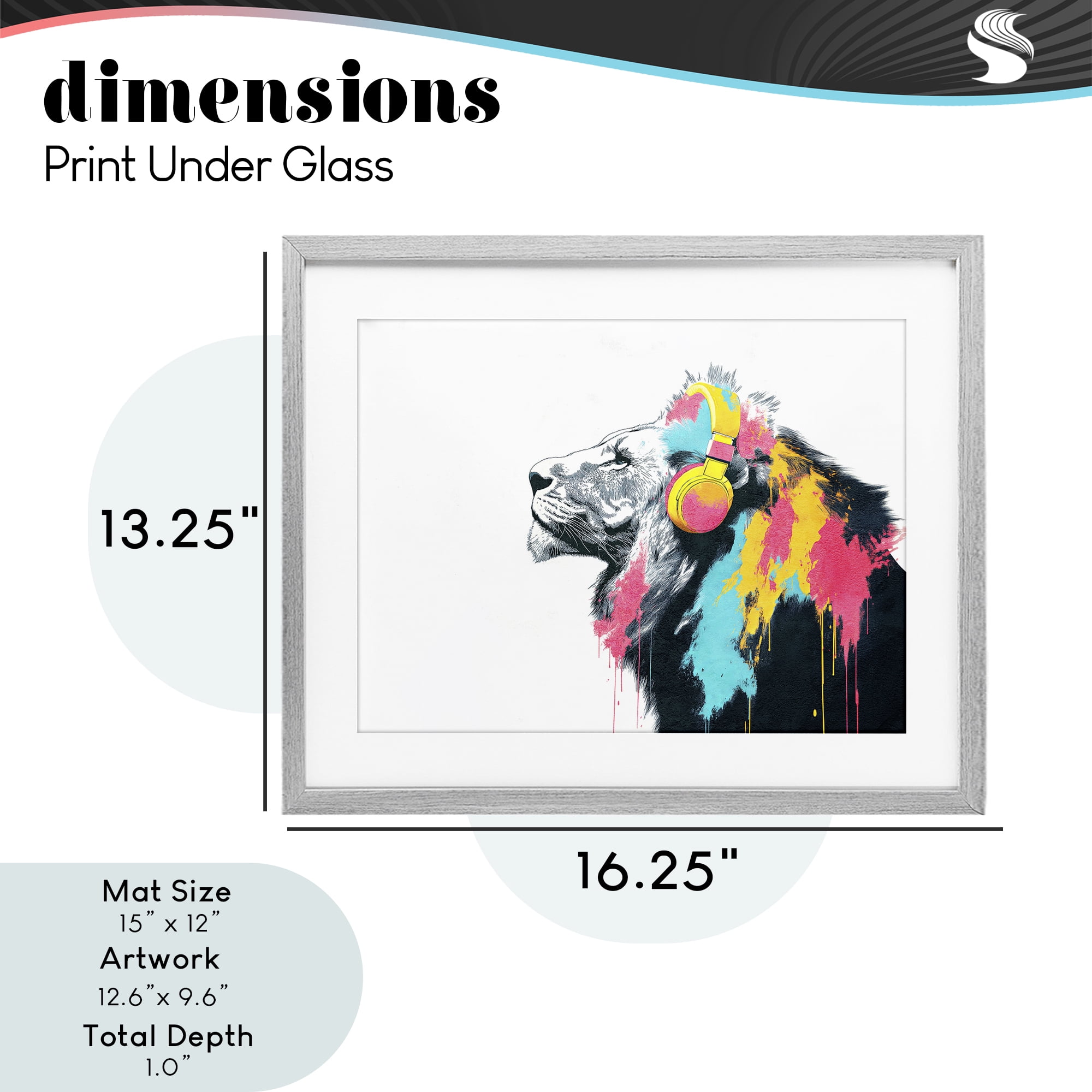 Stupell Industries Lion On Air Headphones Gray Framed Print Under Glass, design by Svetlana Aleynikova