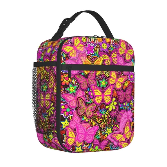 Butterfly Lunch Box, Vibrant Watercolor Insulated Bag, Reusable Sunburst Thermal Tote, Leak-Resistant Aesthetic Food Container for Work, Picnic, Beach