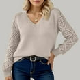 thumbnail image 2 of HNMKIU Soft Classic Knit Pullover Plus Size Sweaters for Women Casual Long Sleeve Crewneck V Neck Everyday Comfortable for Women a-Beige,XXL, 2 of 5