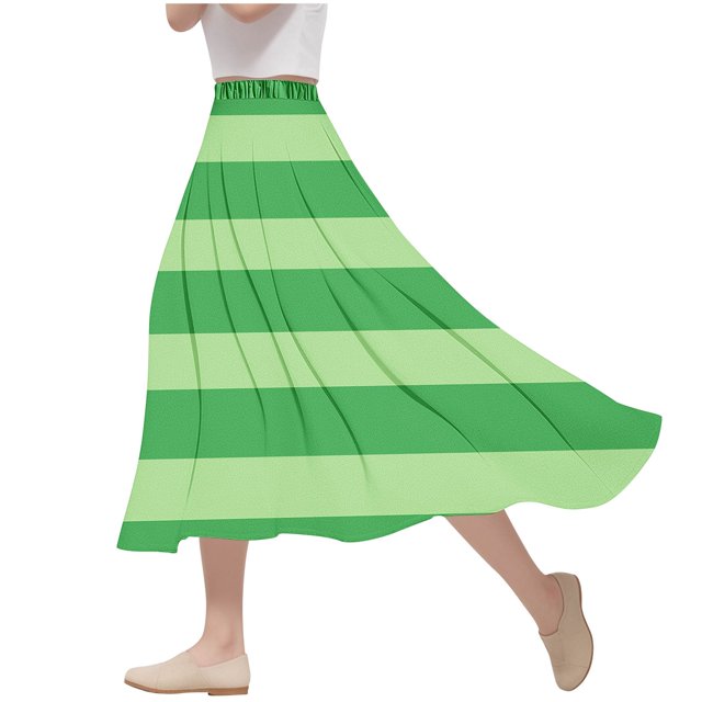 ameIAEA Women Elastic High Waist A-Line Skirts 2024 Fall Fashion Color Block Ruffle Midi Skirt