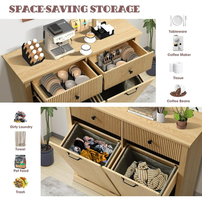 ドゥロワー Drawer フランネルタックスカート ボックスプリーツ ベージュ Haverchair Double Tilt Out Laundry Hamper Cabinet, Modern Fluted