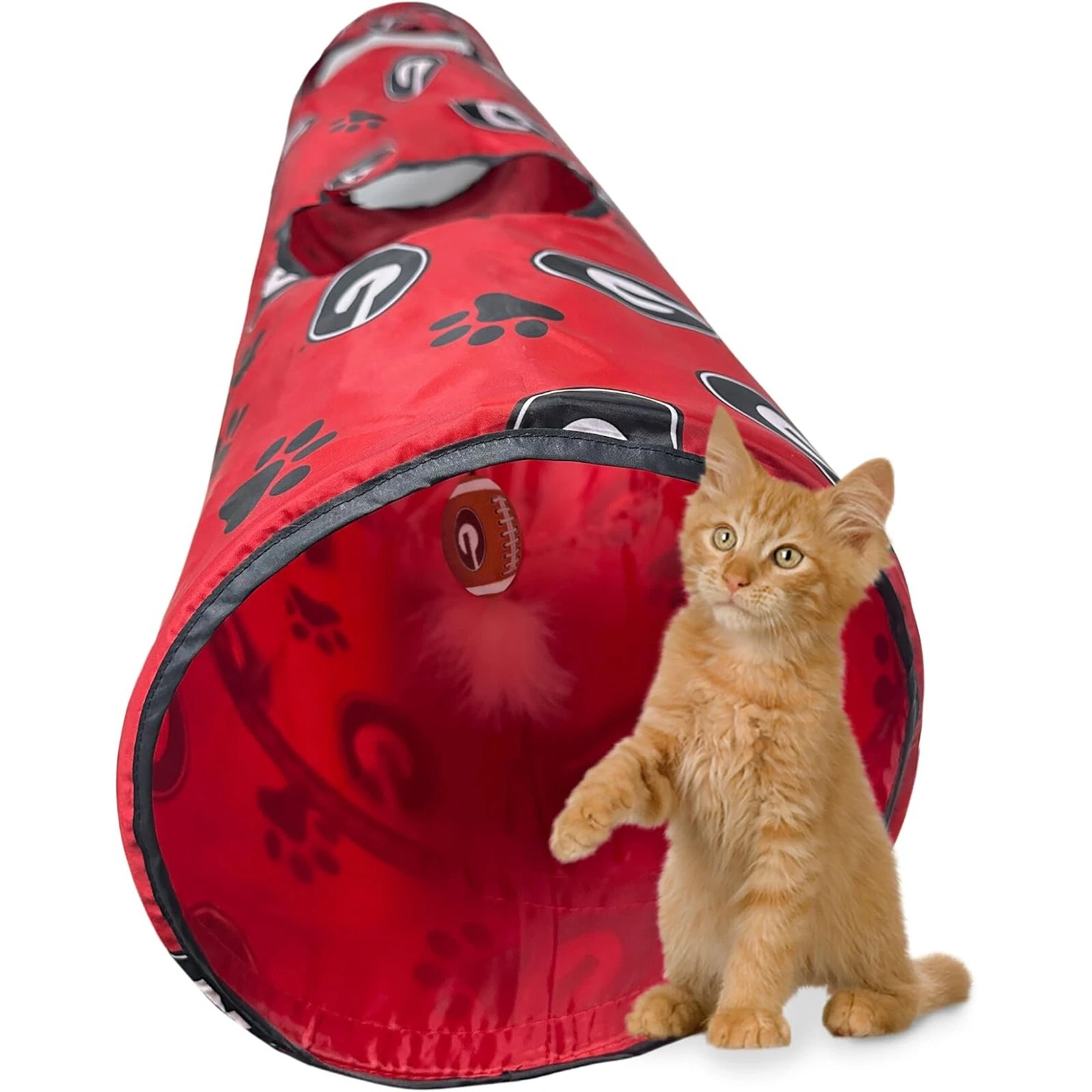 Pets First NCAA Cat Tunnel Tube Toy with Plush Football Catnip & Feather