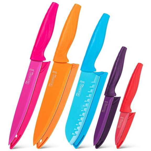 MICHELANGELO Knife Set, Sharp 10-Piece Kitchen Knife Set with Covers, Multicolor Knives, Stainless Steel Knives Set for Kitchen, 5 Rainbow Knives & 5 Sheath Covers