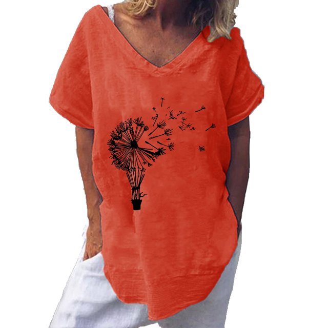 Pompotops Mode Femmes Print Manches Courtes en Vrac Col Rond T-shirt Top Chemisier