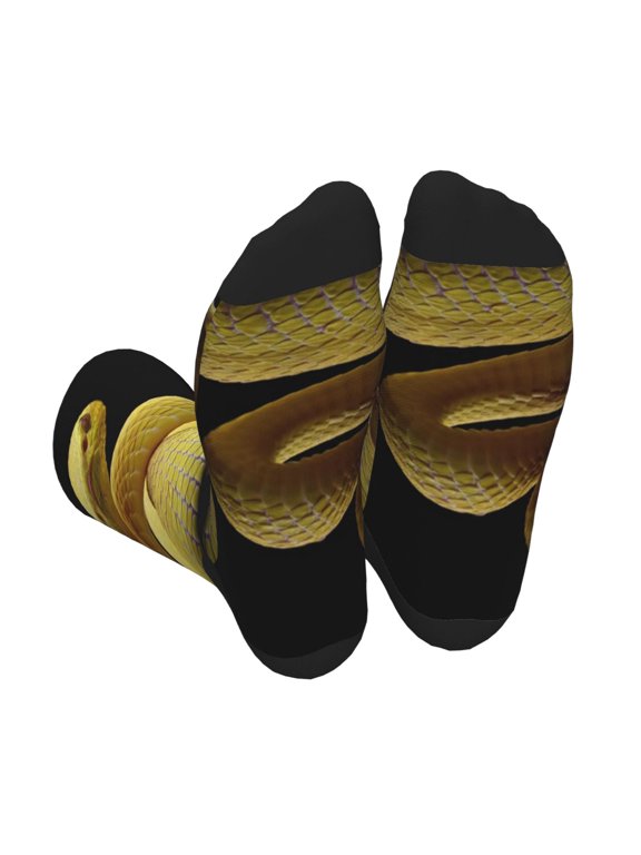 Yellow White-Lipped Pit Viper Print Crew Socks for Men and Women, Men's Soft Moisture-wicking Sock