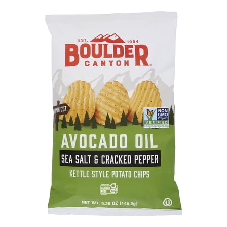 Boulder Canyon Avocado Oil Canyon Cut Potato Chips Sea Salt And Cracked Pepper, 5.25 oz