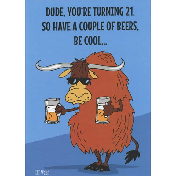 Oatmeal Studios Yak Holding a Couple of Beers Funny / Humorous 21st Birthday Card