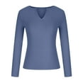 thumbnail image 6 of RYRJJ Women's V Neck Waffle Knit Henley Tops Casual Loose Long Sleeve Soft Comfy Pullover Sweater Blouses(Navy,L), 6 of 8