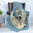thumbnail image 4 of Guitar Soft Flannel Fleece Blanket, Rock n Roll Composition Crown Wings Skulls Stars on Retro Grunge Backdrop, Cozy Plush for Indoor and Outdoor Use, 50" x 60", Pale Blue Black Ivory, by Ambesonne, 4 of 5