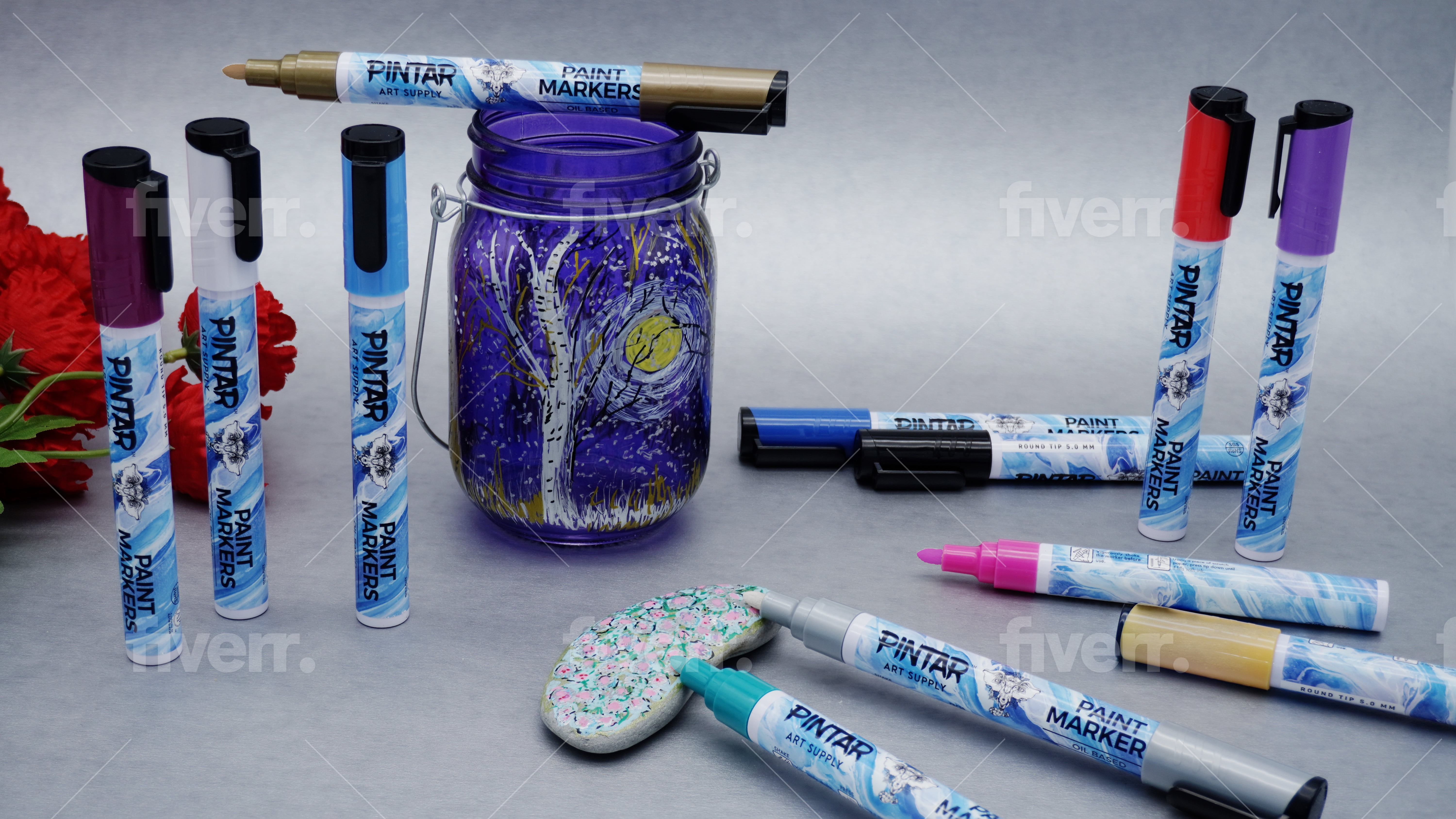 PINTAR Oil Based Paint Pens - Oil Paint Markers - Paint Pens For Rock Painting,Glass, Wood, Plastic, Canvas, Paper, Metal, Ceramic, & Fabric - 20 Medium Tip & 4 Fine Tip Colored Markers