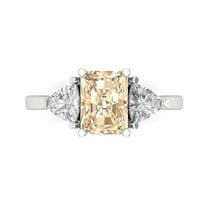 2.82 ct Emerald Cut Natural Morganite 3 Stone 18K White Gold Womens Engagement Ring