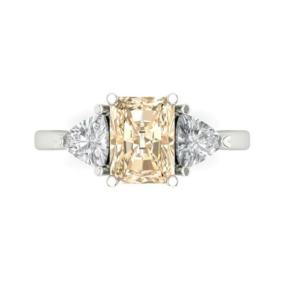 2.82 ct Emerald Cut Natural Morganite 3 Stone 14K White Gold Womens Engagement Ring