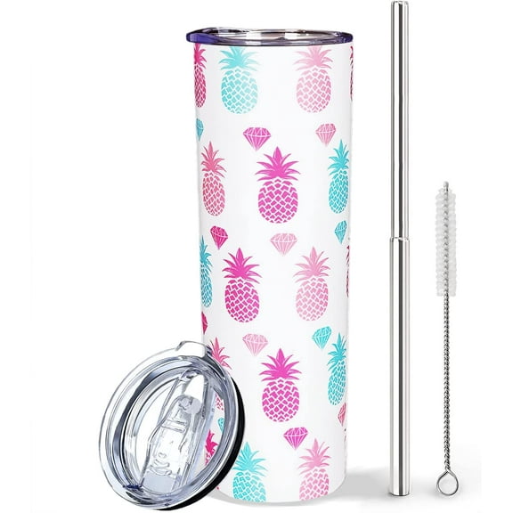 Pineapple Tumbler-Pineapple Gifts for Women,Hawaiian Gifts for Women-Pineapple Decor,Pineapple Stuff-Gold Tumbler Pineapple Cups,Pineapple Cup with Straw and Lid,20 OZ Tropical Travel Tumbler