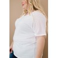 thumbnail image 1 of POGLIP Women's White White White Striped Raglan Sleeve Plus Size Tee, 1 of 6