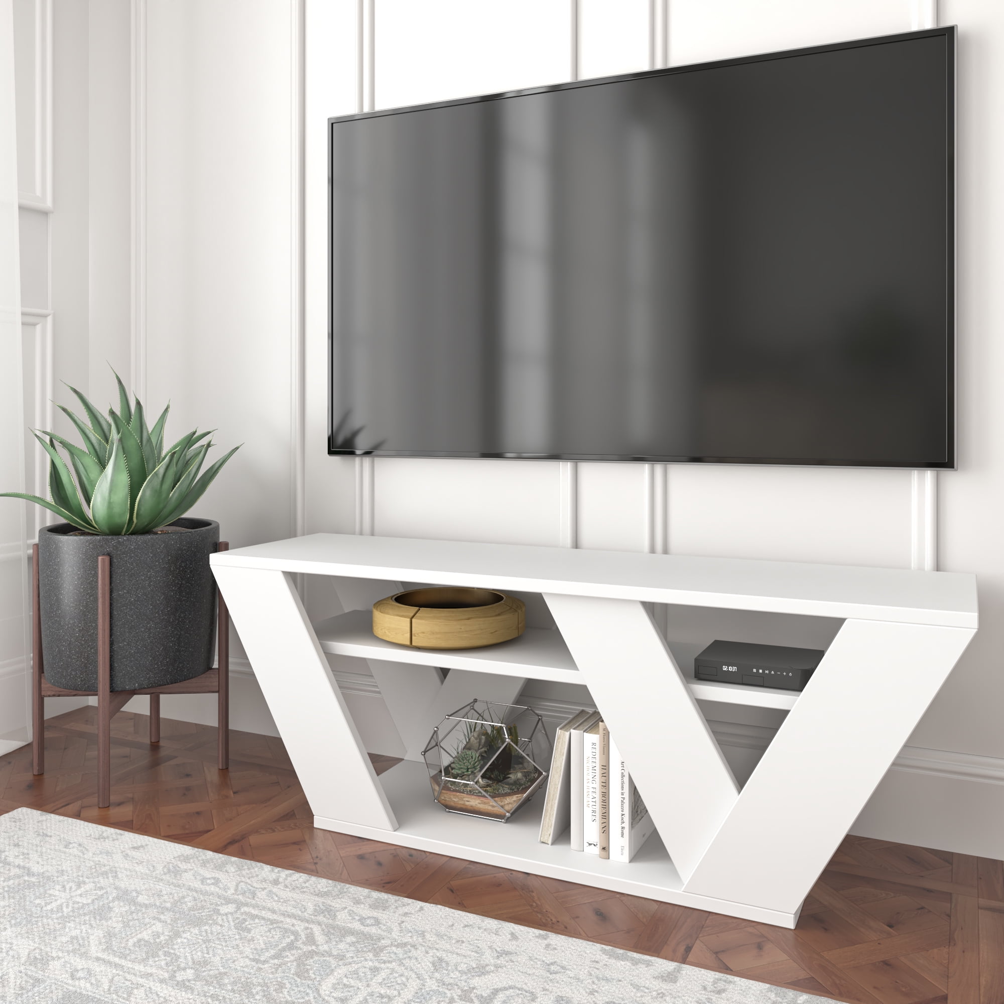 Ada Home Decor Furniture for TVs up to 48" 2 Tier Open Shelf White Todd Modern TV Stand