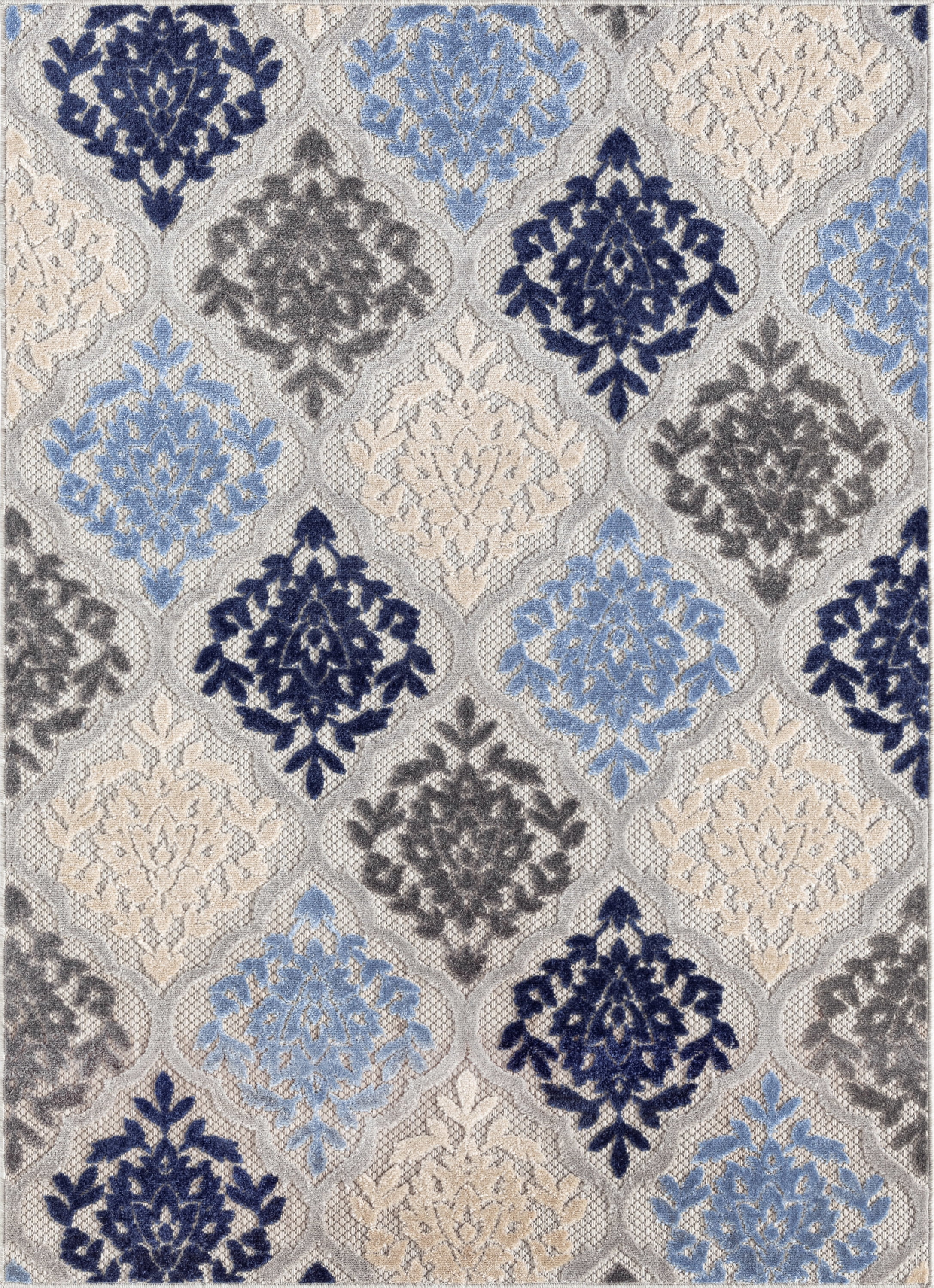 Oasis Modern Medallion Blue and Cream Polypropylene Indoor Outdoor Area Rug, 8'x10' Rectangle