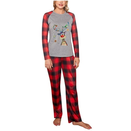 

AnuirheiH Xmas Pjs Set Matching Family Sets Christmas Casual Printed Top With Bottom Outfits Home Wear Clearance