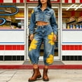 thumbnail image 3 of Textilo Womens Floral Jeans Wide Leg High Waisted Denim Jeans with Pockets Cropped Jeans Casual Baggy Trendy Loose Clothes,Yellow 2XL, 3 of 5