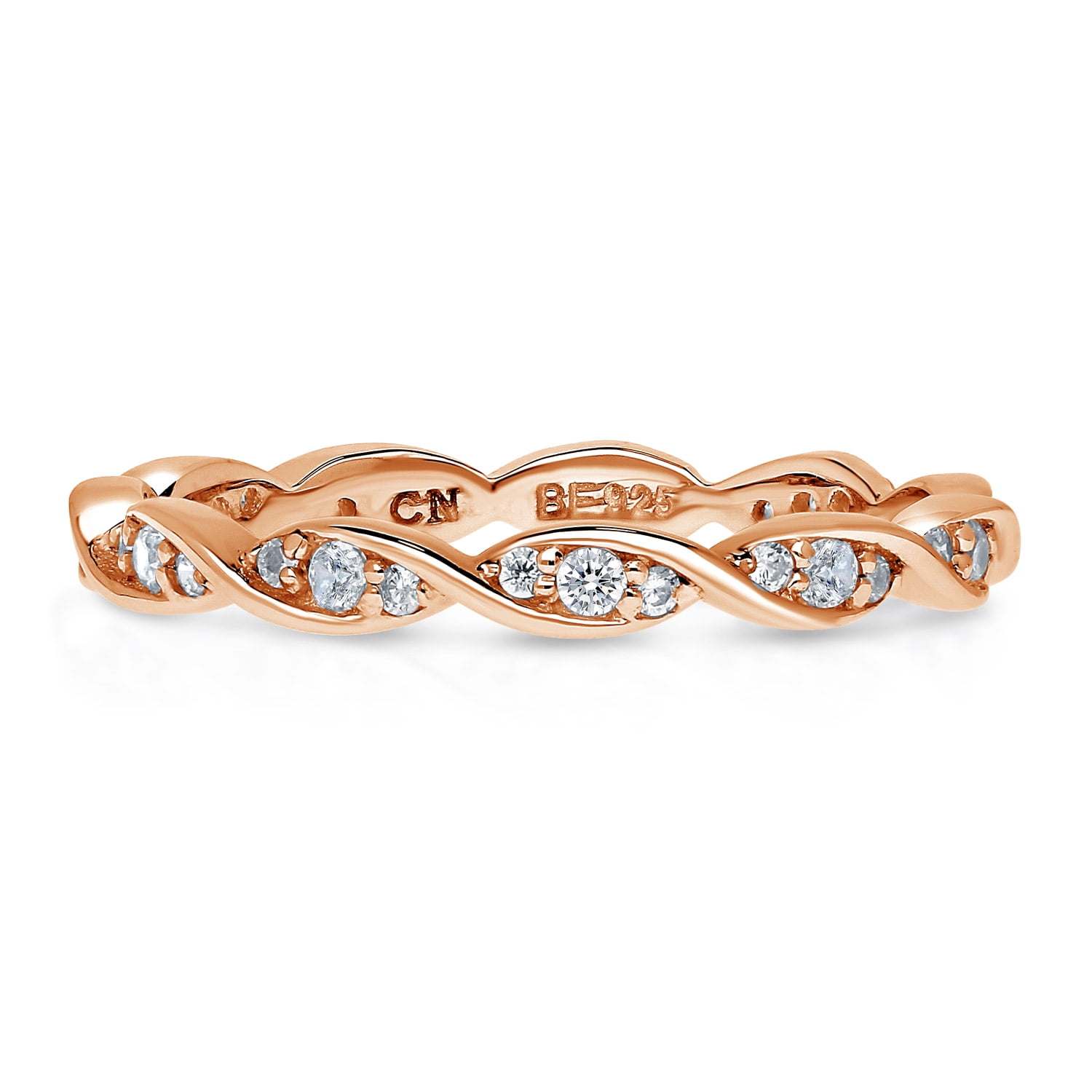 BERRICLE Rhodium Plated Silver Cubic Zirconia CZ Woven Anniversary Stackable Eternity Ring
