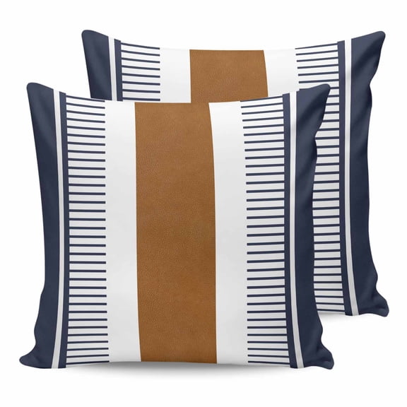 24x24 Pillow Covers Set of 2, Modern Brown Blue Throw Pillow Covers Decorative Couch Cushion Case, Boho Contemporary Geometric Striped Microfiber Square Pillowcases for Bedroom Car Living Room