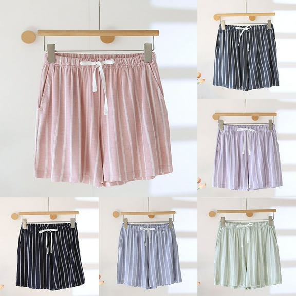 Fall Saving! HVOBTTY Women's Short Pajama Pants, Pajama Pants for Women, Women's Fashion Casual Stripe Lightweight Loose Home Drawstring Pajama Shorts with Pocket Dark Gray, M