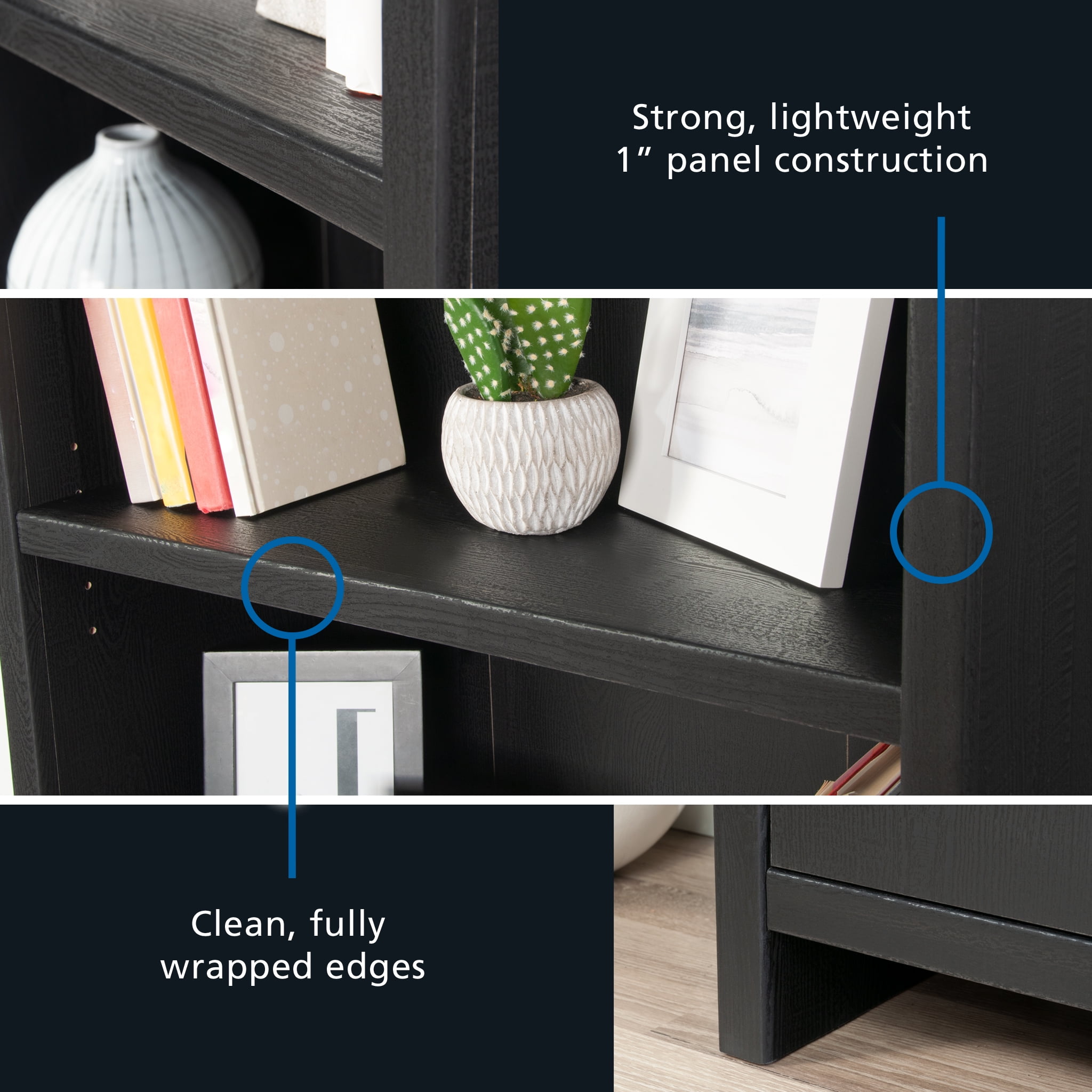 Mainstays Westley 5 Shelf Bookcase with Doors, Black Finish