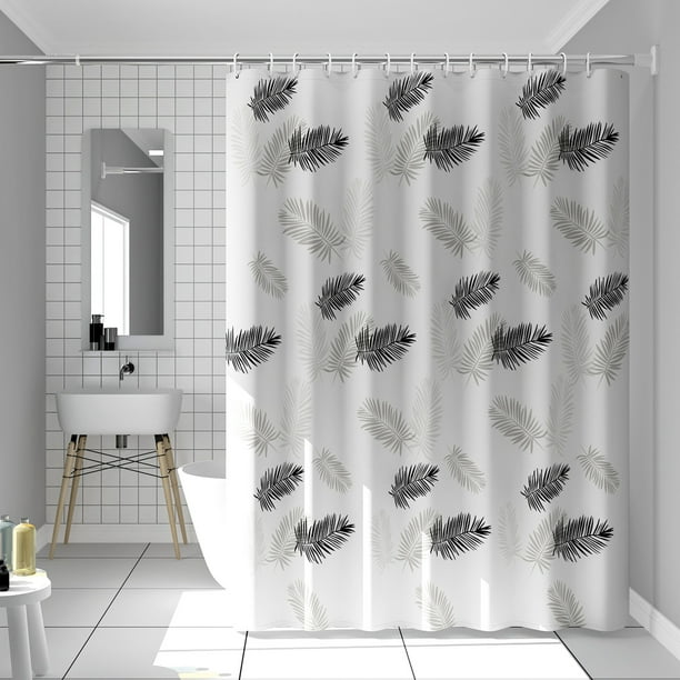 Waterproof shower curtain black leaf single curtain without rod width 120*height 200 (with hanging ring)