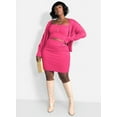 thumbnail image 4 of Rebdolls Women's Plus High Waist Bodycon Solid Knit Mini Skirt - Fuchsia - 1X, 4 of 5