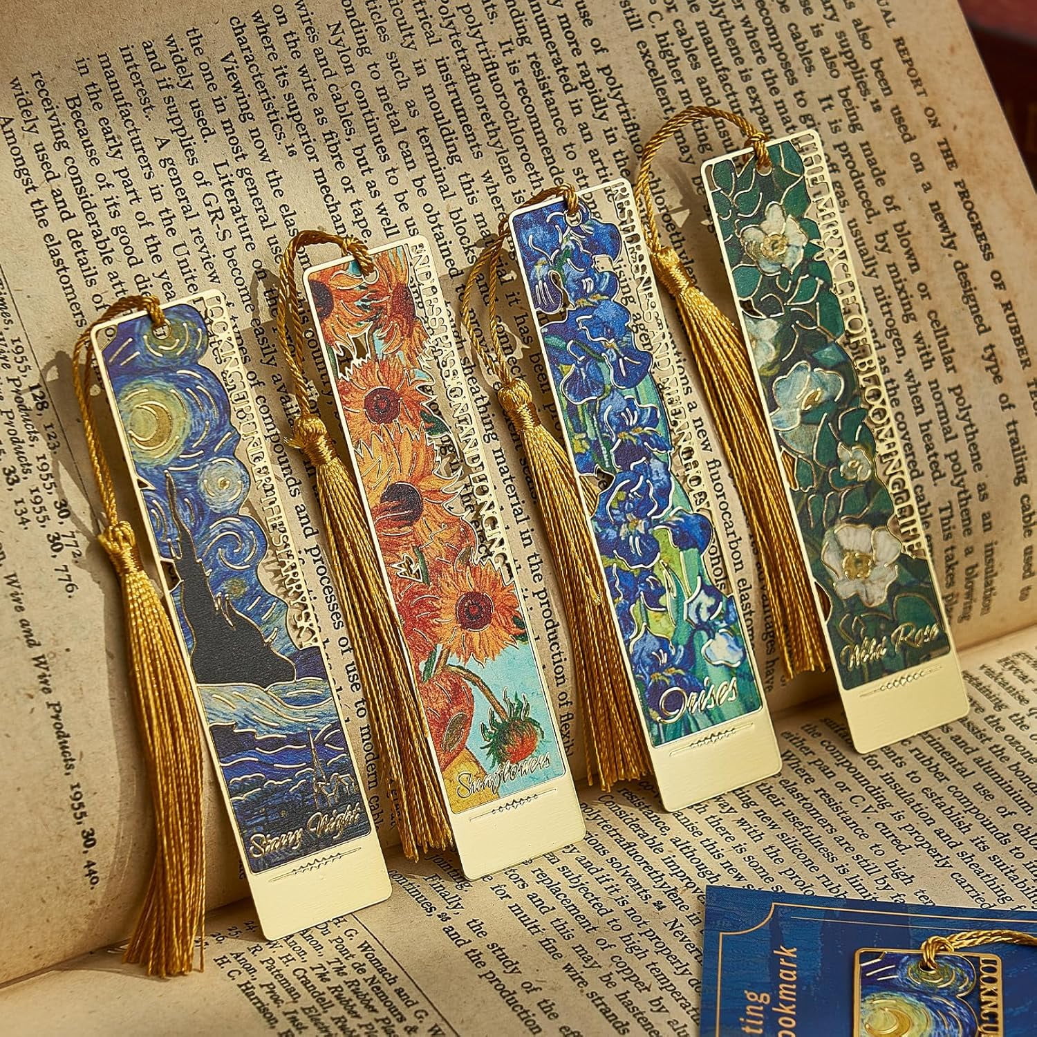 4 PCS Metal Bookmark with Tassel, Van Gogh Art Book Marks for Reading Women & Men,Book Lover Gifts for Teacher, Writers, Readers
