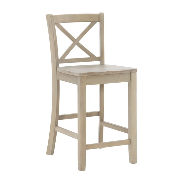 Linon Torino 24" Cross-Back Indoor Wood Counter Stool, Graywash