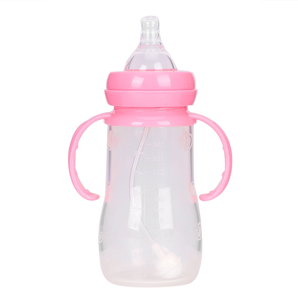 Yajisi Wide Neck Silicone Baby Bottle with Straw and Handle for Newborns and Infants, Anti-Colic Design, 8 oz / 240 ml Capacity, Safe and Easy to Clean Breastfeeding Bottle