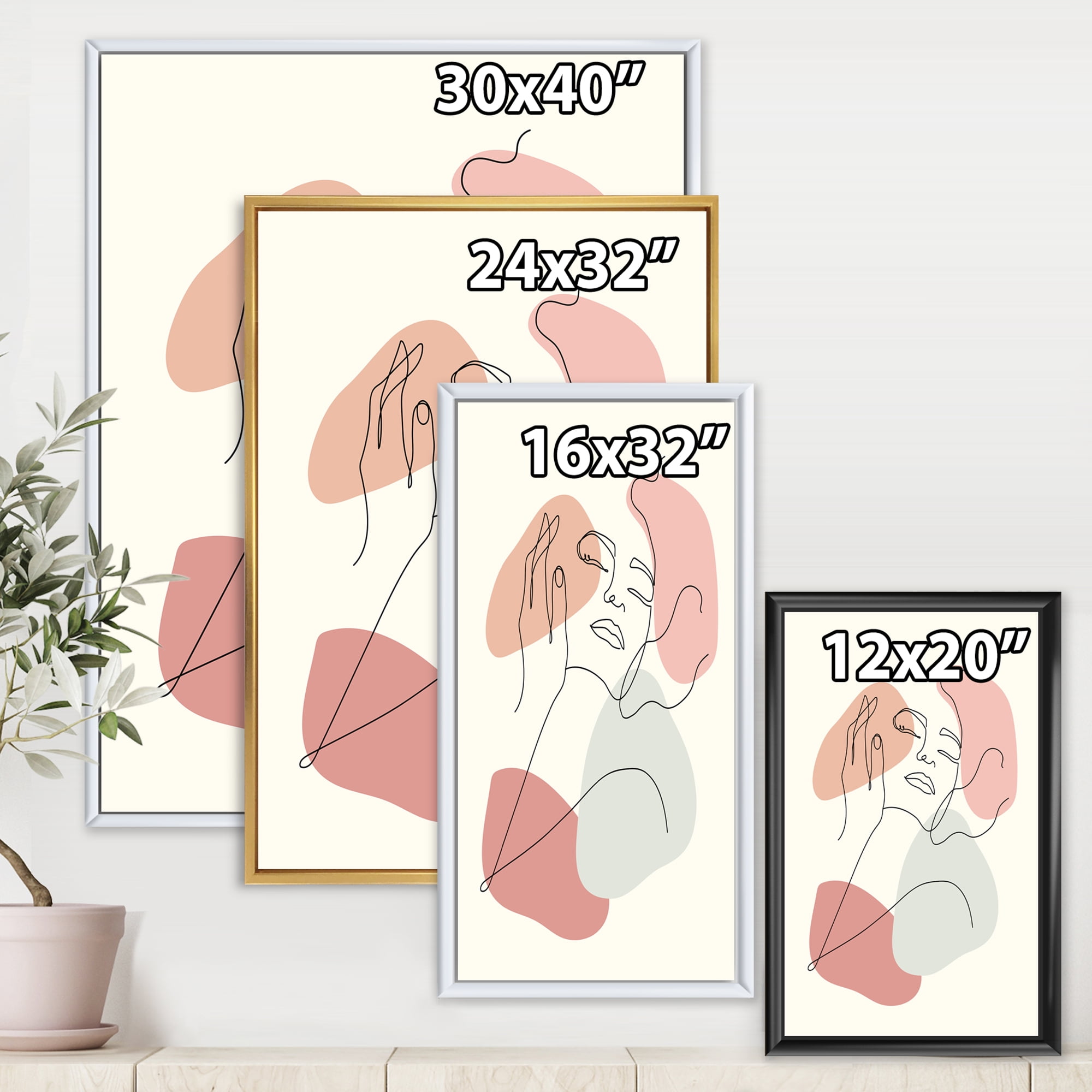 Designart 'Continuous One Line Portrait of Woman' Modern Framed Canvas Wall Art Print