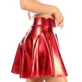 thumbnail image 4 of Sakkas Womens Liquid Metallic Stretchy Flared Sporty Mini Skater Skirt USA Made - Red - Medium, 4 of 5