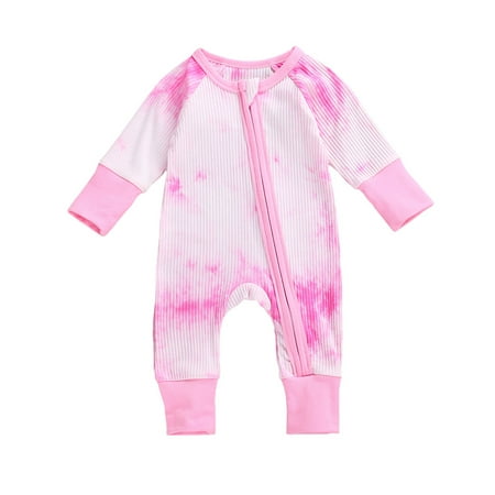 

COUTEXYI Infants Romper Fall Top Slant Zipper Long Sleeve Striped Dye Printed Home Sports Sleeping Trousers