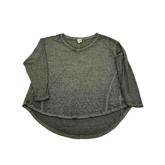 Womens Plus Dark Forest Green Long Ribbed Sleeve T-Shirt Tee Shirt Top 1X