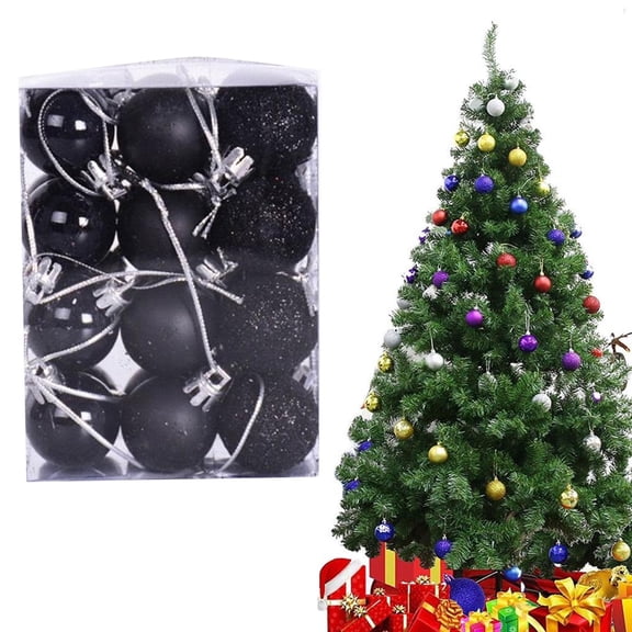 ADruer 24Pcs Christmas Tree Ornaments, Mini Christmas Balls Clearance Small Shatterproof Plastic Ball for Holiday Wedding Party Xmas Tree Hanging Decorations (Black)