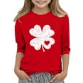 thumbnail image 5 of T-Shirt de la Saint-Patrick pour Filles, Mignon T-Shirt Graphique à Manches 3/4 Col Rond avec Imprimé Irlandais, Hauts Décontractés Printemps Été pour Vacances, Fête d'Anniversaire et Usage Quotidien Rouge 120, 5 of 5