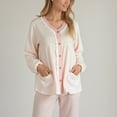 thumbnail image 4 of Lounge Women's Long Sleeve Button Up Pajama Set with Ruffle Trim and Front Patch Pockets - Medium, Pink, 4 of 7
