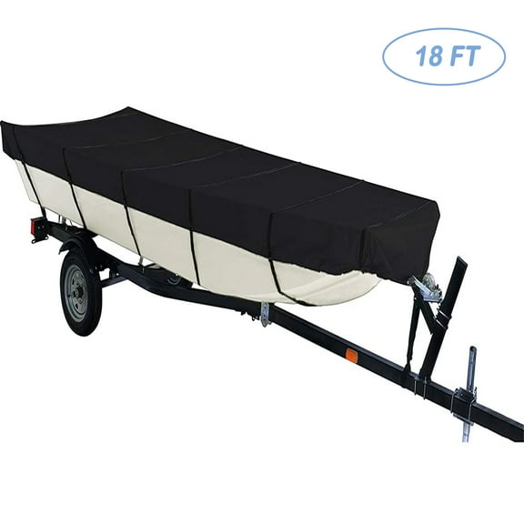 Waterproof Boat Cover, 18FT Trailerable Boat Cover 210D Heavy Duty Bass Boat Covers, All-Weather Mooring Cover Outdoor Protection Fits V-Hull, Tri-Hull, Runabout, Black