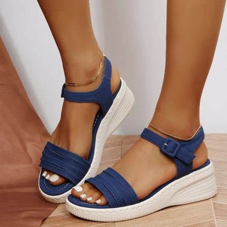 

Vedolay Women s Sandals Women s Casual Sandals Open Toe Mules Backless Block Heels Strappy Shoes Dark Blue 8