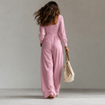 thumbnail image 4 of JoveMarine Jumpsuits for Women Casual V Neck Long Sleeve - with Pockets Everyday One Piece, Womens Jumpsuits Relaxed Fit Jumpsuit, Casual Jumpsuits for Women for Daily,Pink XL, 4 of 6